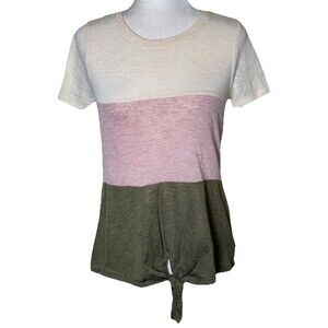 Tru Self Blouse Women's Colorblock Tie Front Boho Casual Soft Lightweight Top Sm